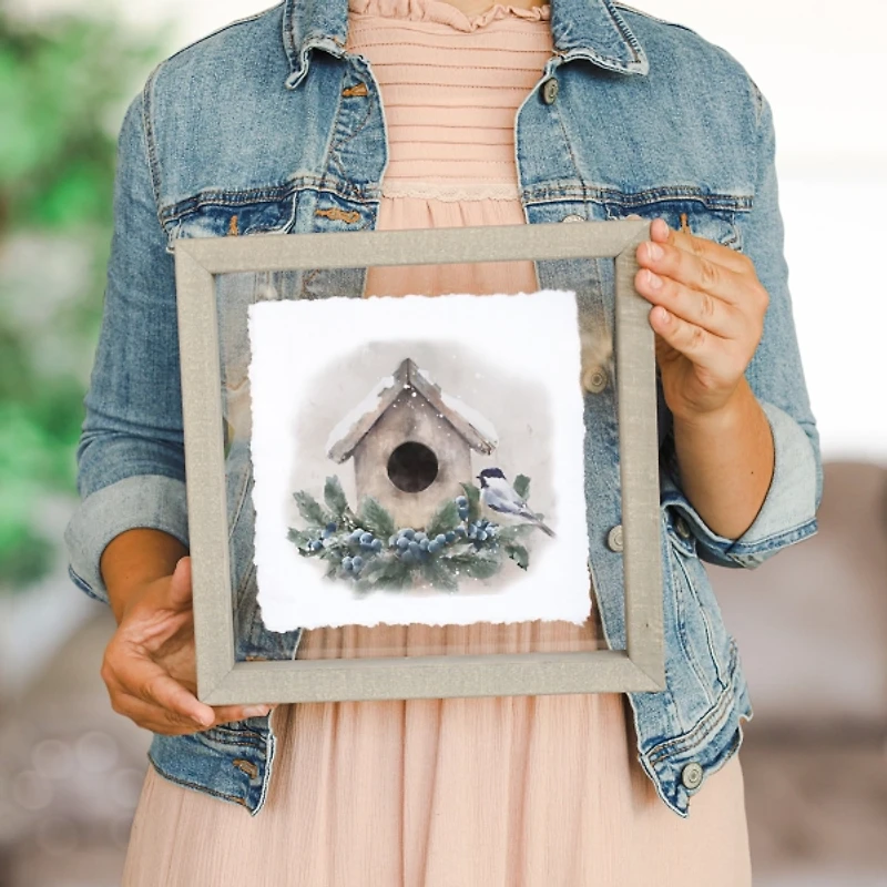 Winter Birdhouse Framed Art Print