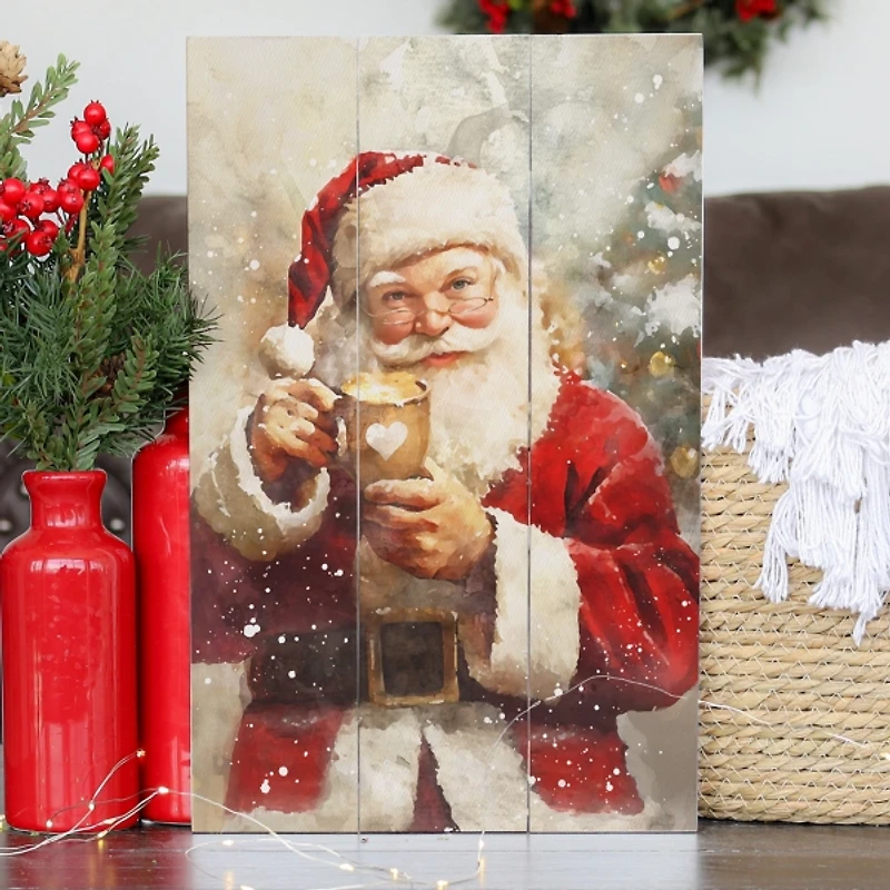Santa Christmas Mug Wood Wall Plaque