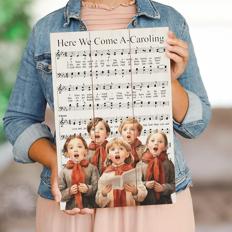 Here We Come A-Caroling Wood Wall Art Print