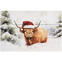 Christmas Highland Cow Wood Wall Art Print
