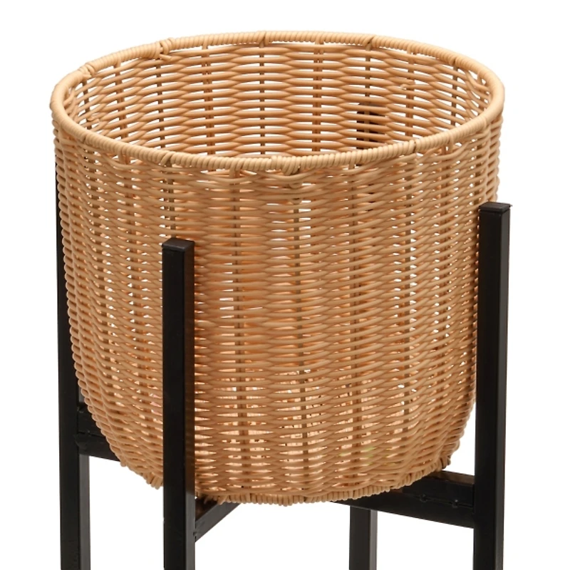 Woven Rattan Planters with Metal Stands, Set of 2