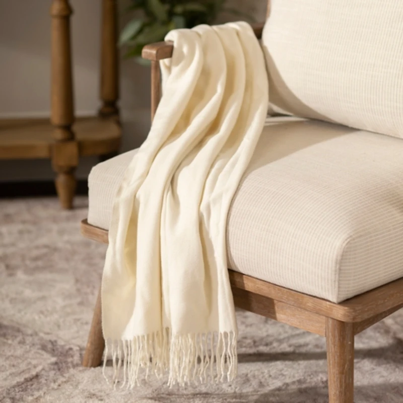Ivory Bamboo Blend Fringe Throw