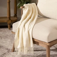 Ivory Bamboo Blend Fringe Throw