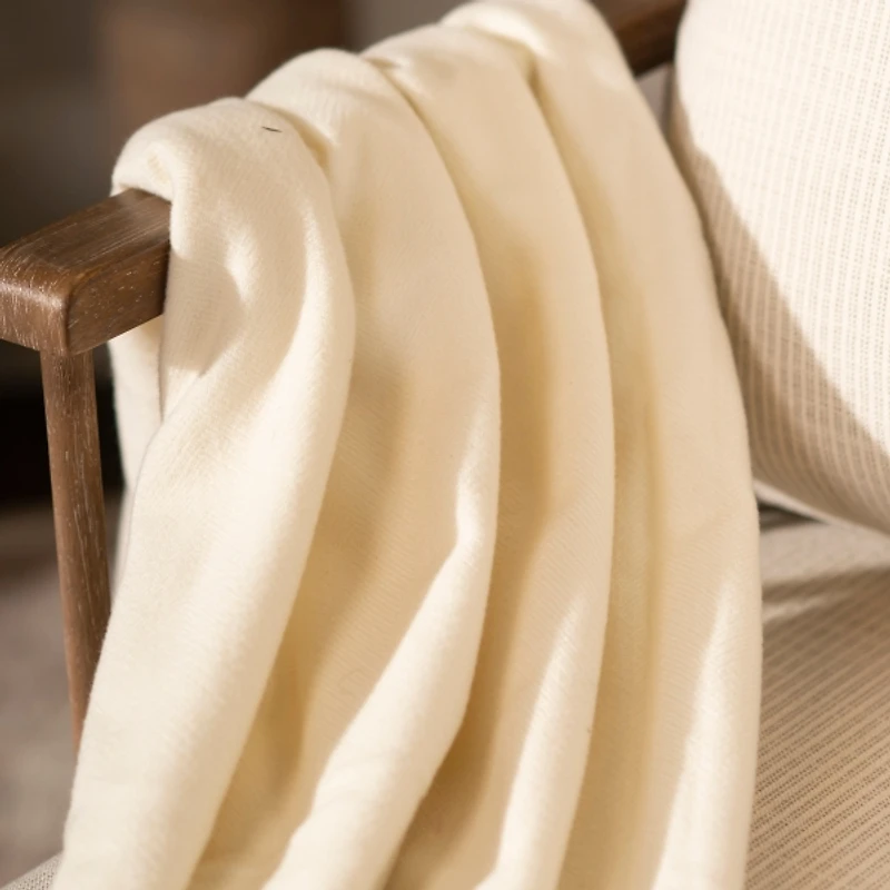 Ivory Bamboo Blend Fringe Throw
