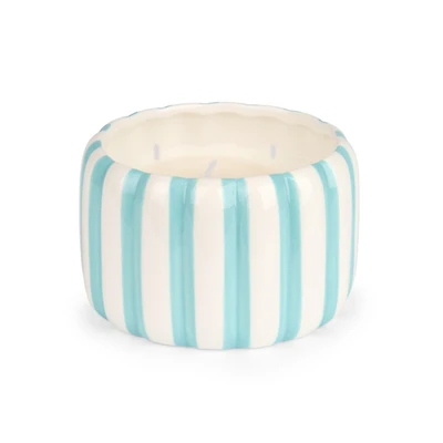 Turquoise Stripe Ceramic 3-Wick Jar Candle