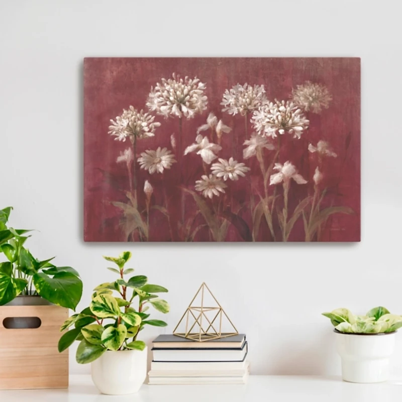 Garden Flowers on Burgundy Canvas Art Print