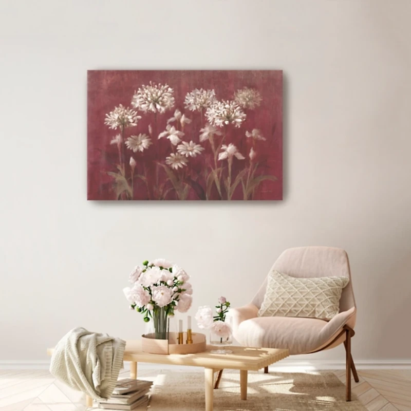Garden Flowers on Burgundy Canvas Art Print, 36x24