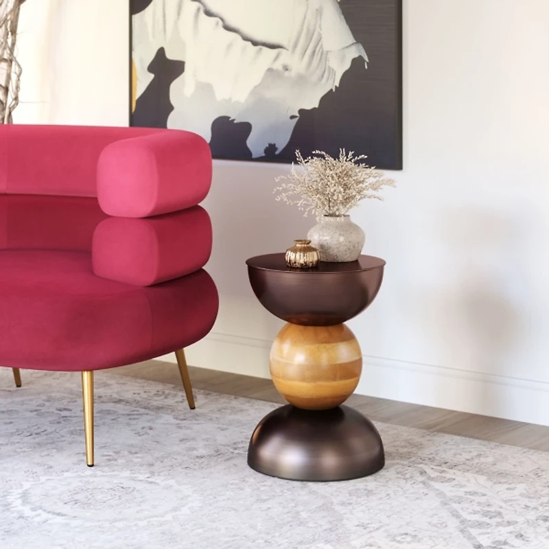 Bronze Metal and Wood Tripoli Accent Table