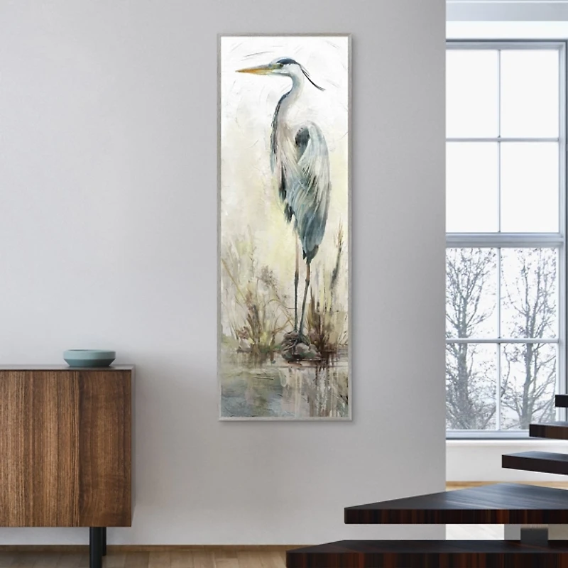 Heron on Perch Framed Canvas Art Print