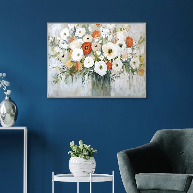 Ivory & Ruby Floral Framed Canvas Art Print