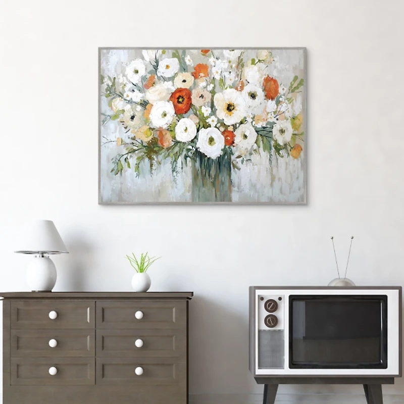 Ivory & Ruby Floral Framed Canvas Art Print