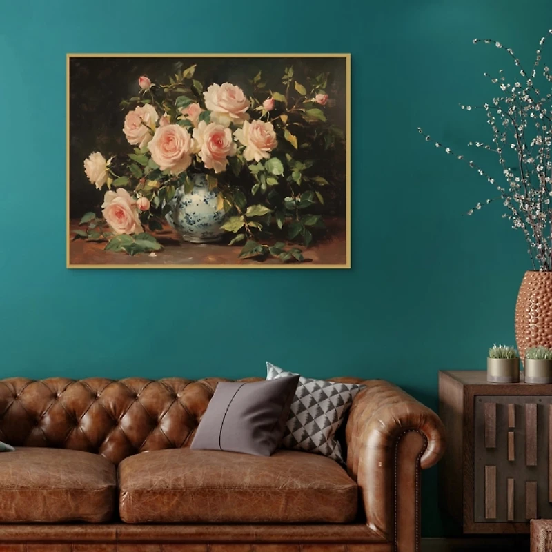 Pink Rose Bouquet Framed Canvas Art Print