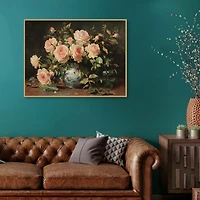 Pink Rose Bouquet Framed Canvas Art Print