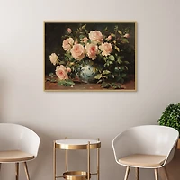 Pink Rose Bouquet Framed Canvas Art Print