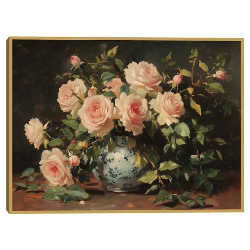 Pink Rose Bouquet Framed Canvas Art Print