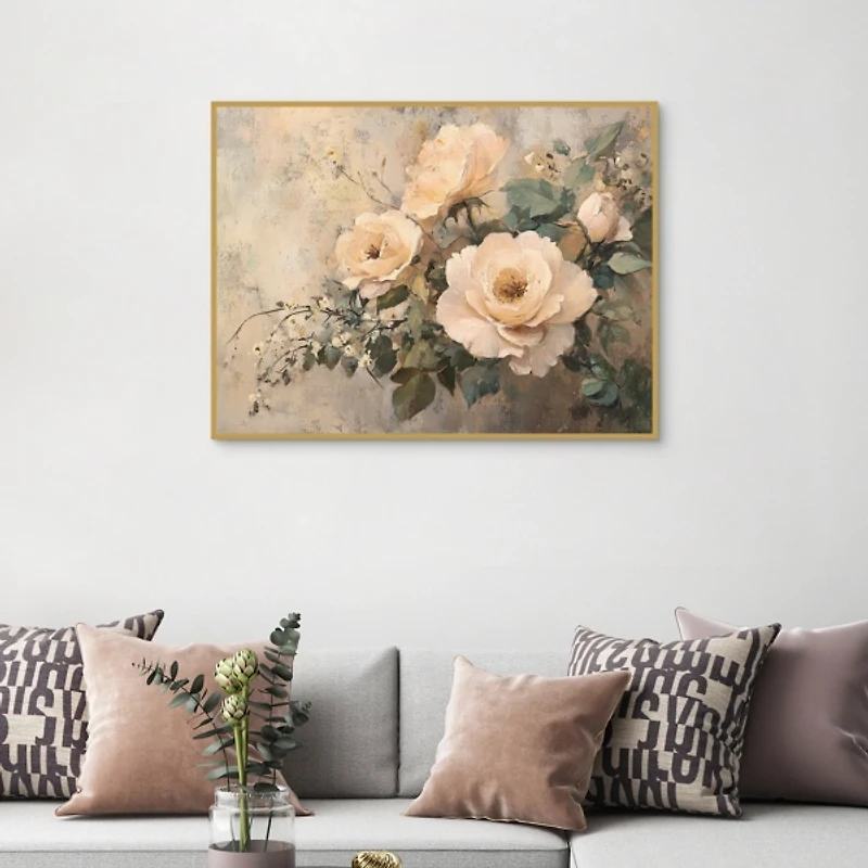 Blush Roses Framed Canvas Art Print