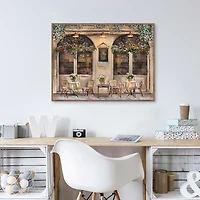 Al Fresco Cafe Brown Framed Canvas Art Print
