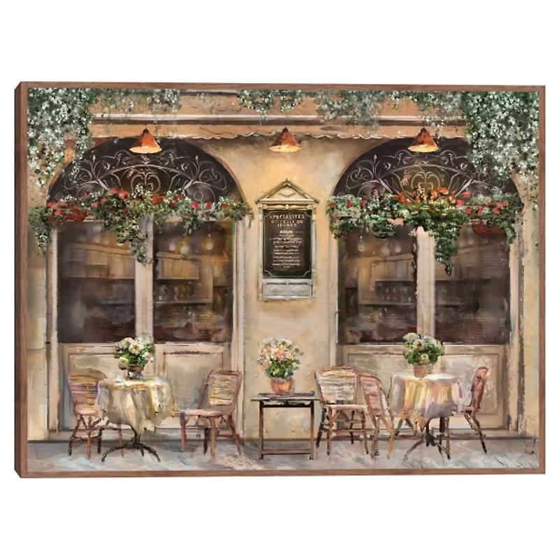Al Fresco Cafe Brown Framed Canvas Art Print