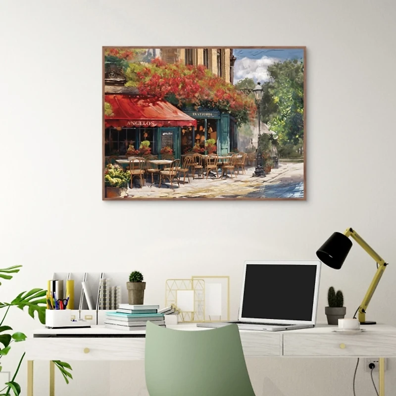 Al Fresco Trattoria Brown Framed Canvas Art Print