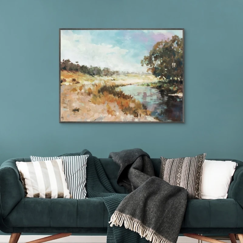 View by the Pond Framed Canvas Art Print