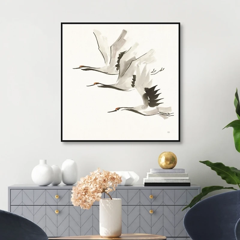 Zen Cranes Framed Canvas Art Print