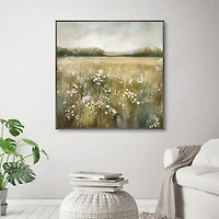 Neutral Field of Flowers Framed Canvas Art Print
