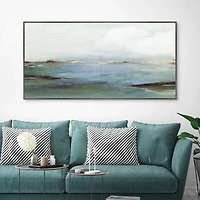 Serene Blue Shore Framed Canvas Art Print