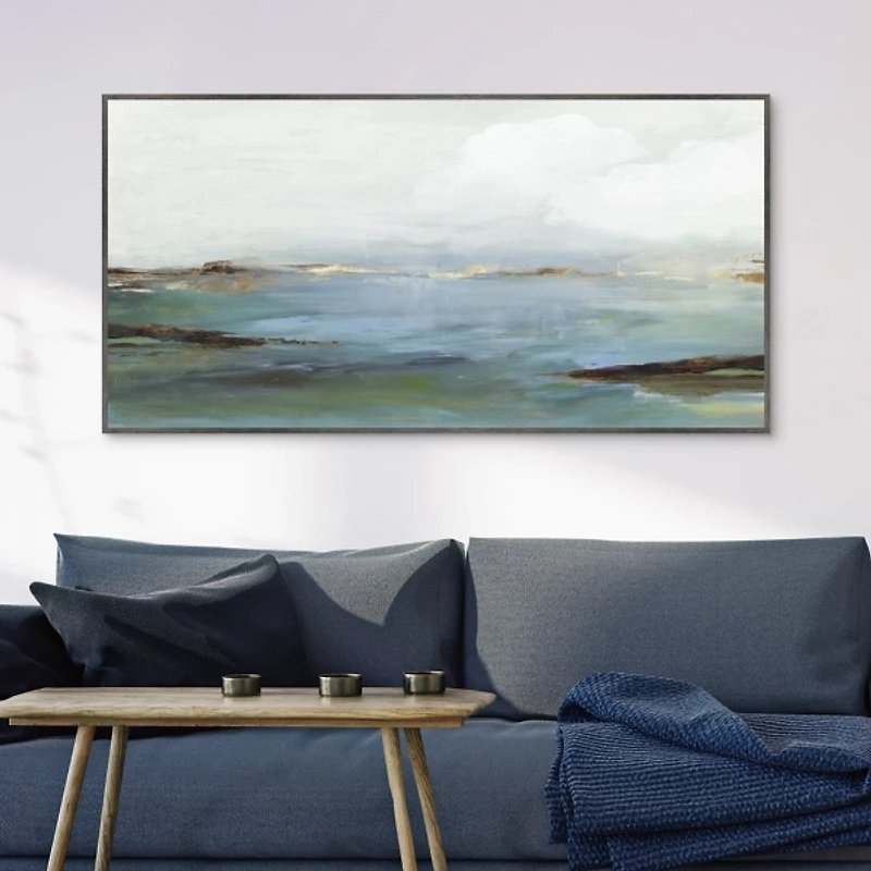Serene Blue Shore Framed Canvas Art Print