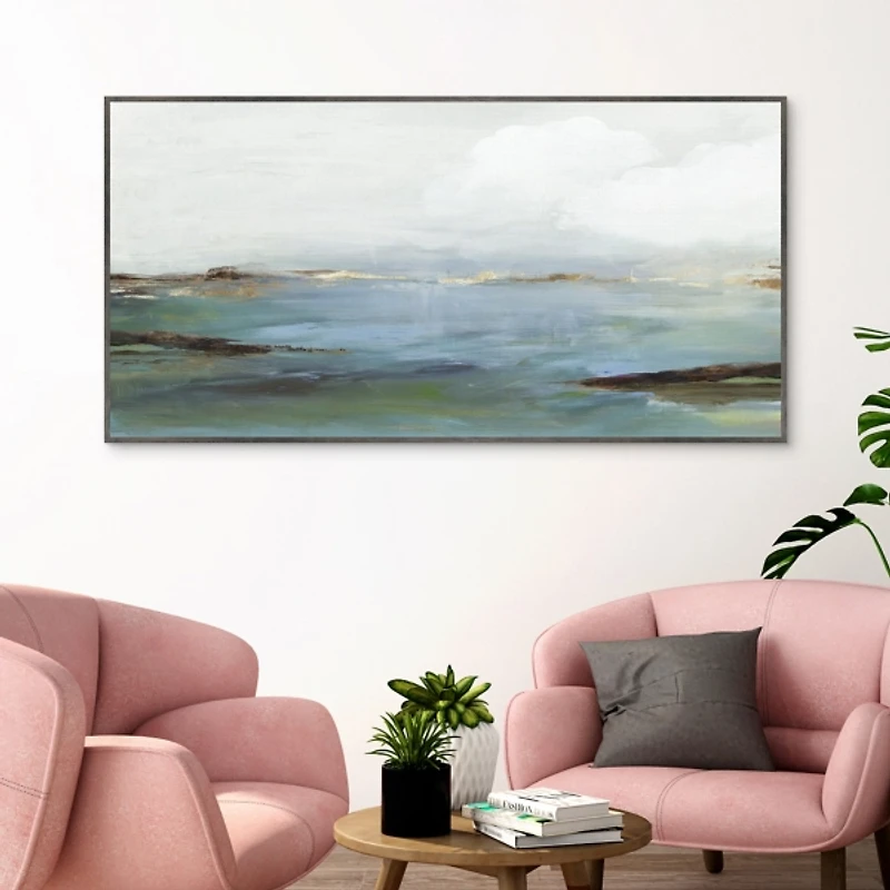 Serene Blue Shore Framed Canvas Art Print