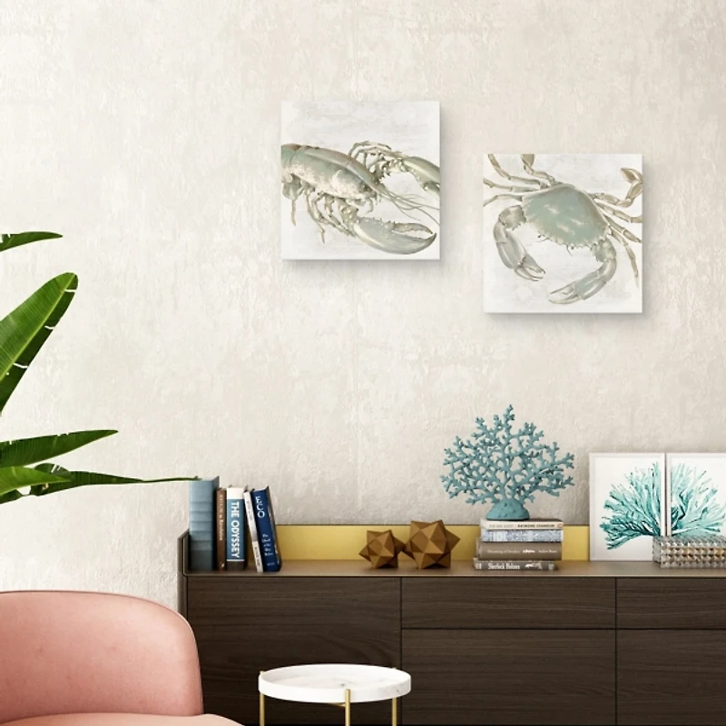 Green Crab & Lobster Canvas Art Prints, Set of 2