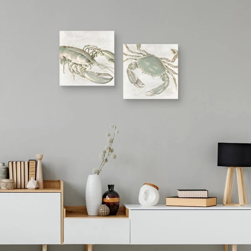 Green Crab & Lobster Canvas Art Prints, Set of 2