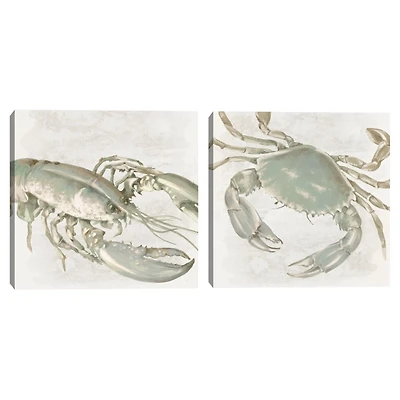 Green Crab & Lobster Canvas Art Prints, Set of 2