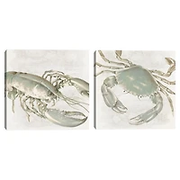 Green Crab & Lobster Canvas Art Prints, Set of 2