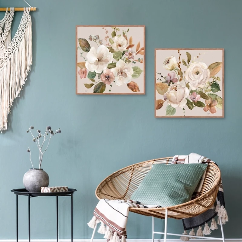 Floral Harmony Framed Canvas Art Prints, Set of 2