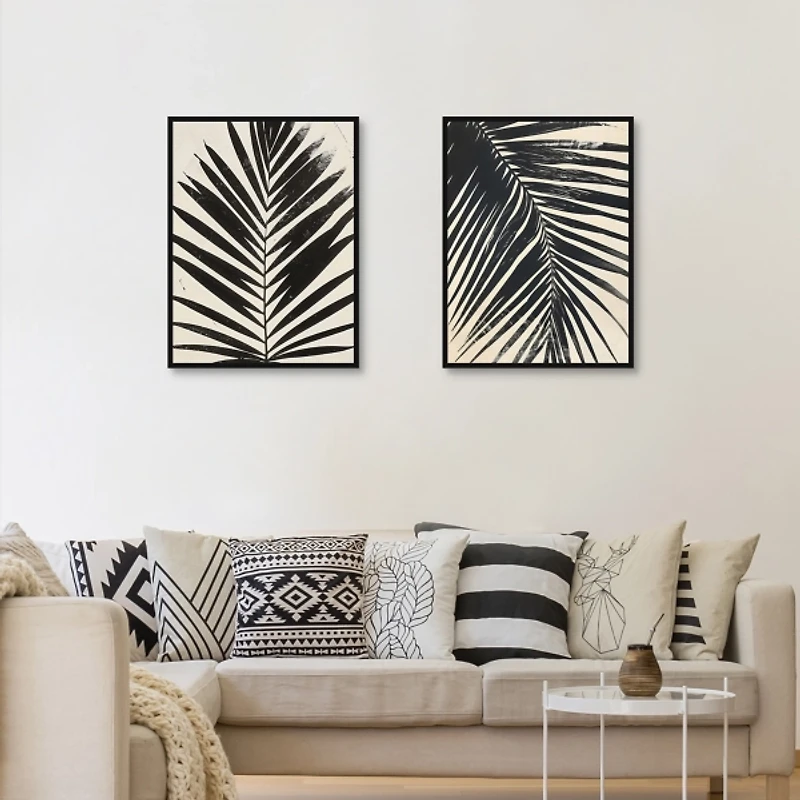 Inky Palms Framed Canvas Art Prints, Set of 2