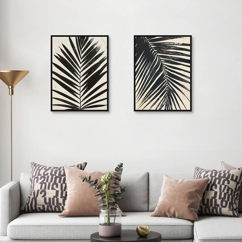 Inky Palms Framed Canvas Art Prints, Set of 2