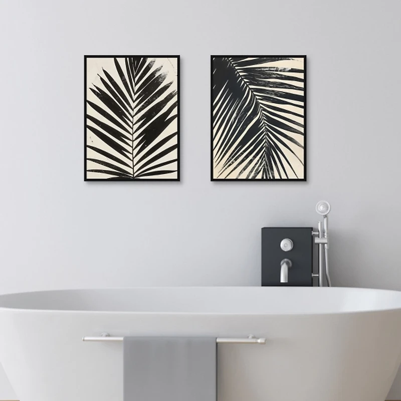 Inky Palms Framed Canvas Art Prints, Set of 2