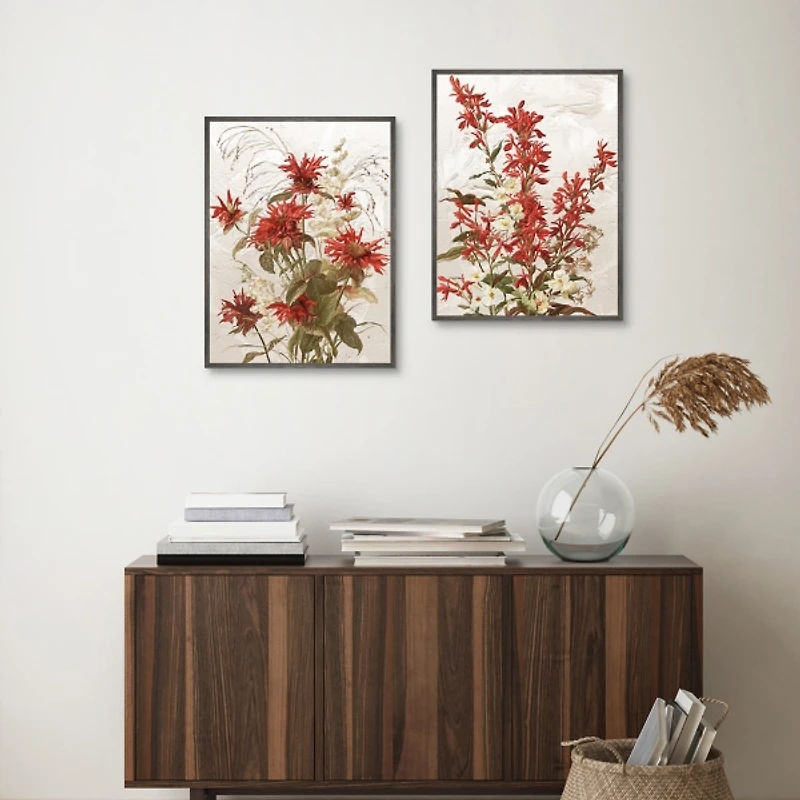 Ruby Floral Framed Canvas Art Prints, Set of 2
