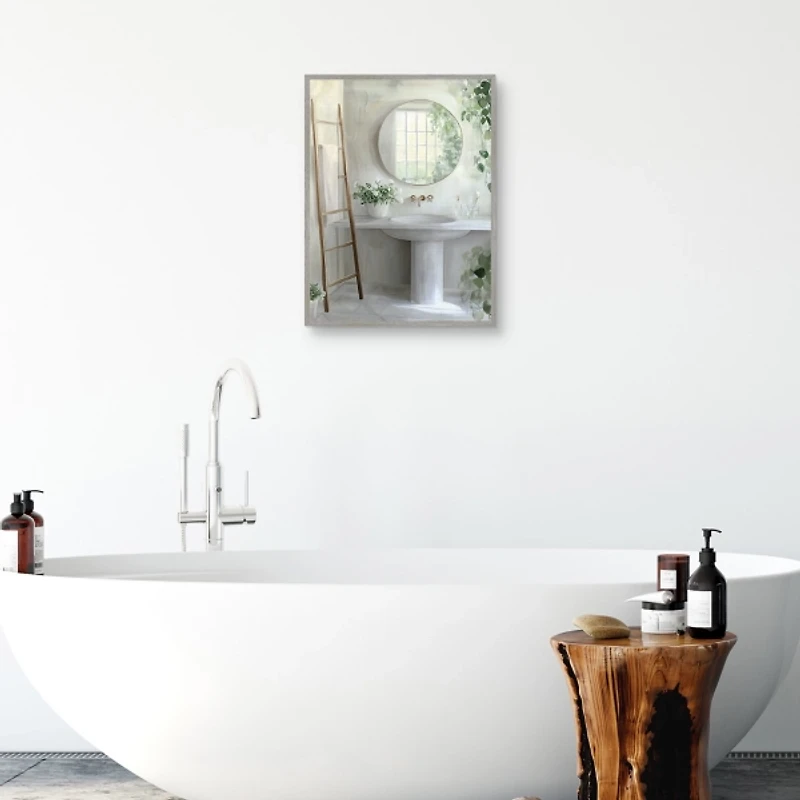 Country Bath Framed Canvas Art Print