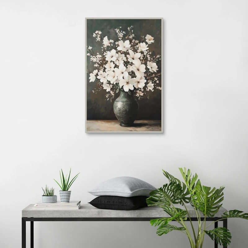 Elegant White Bouquet Framed Canvas Art Print