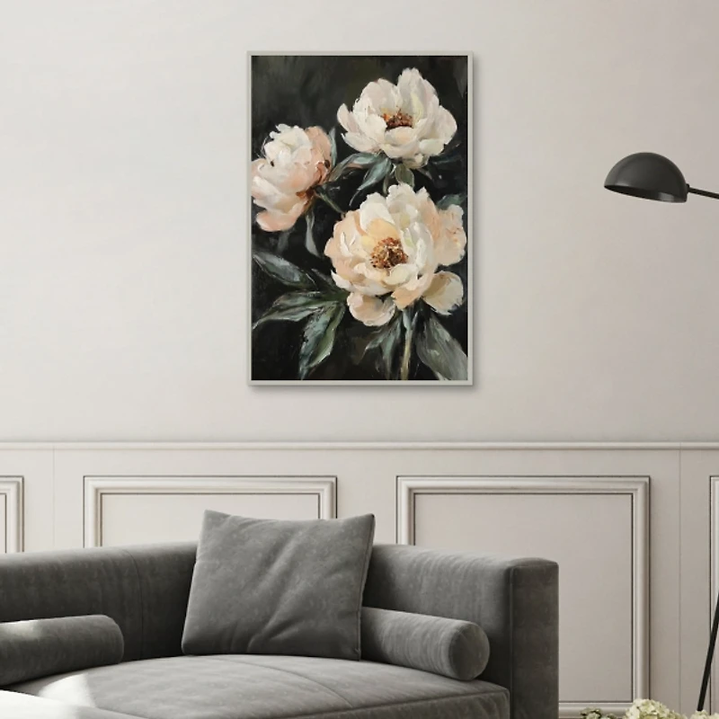Peach Roses Framed Canvas Art Print
