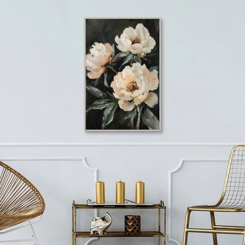 Peach Roses Framed Canvas Art Print