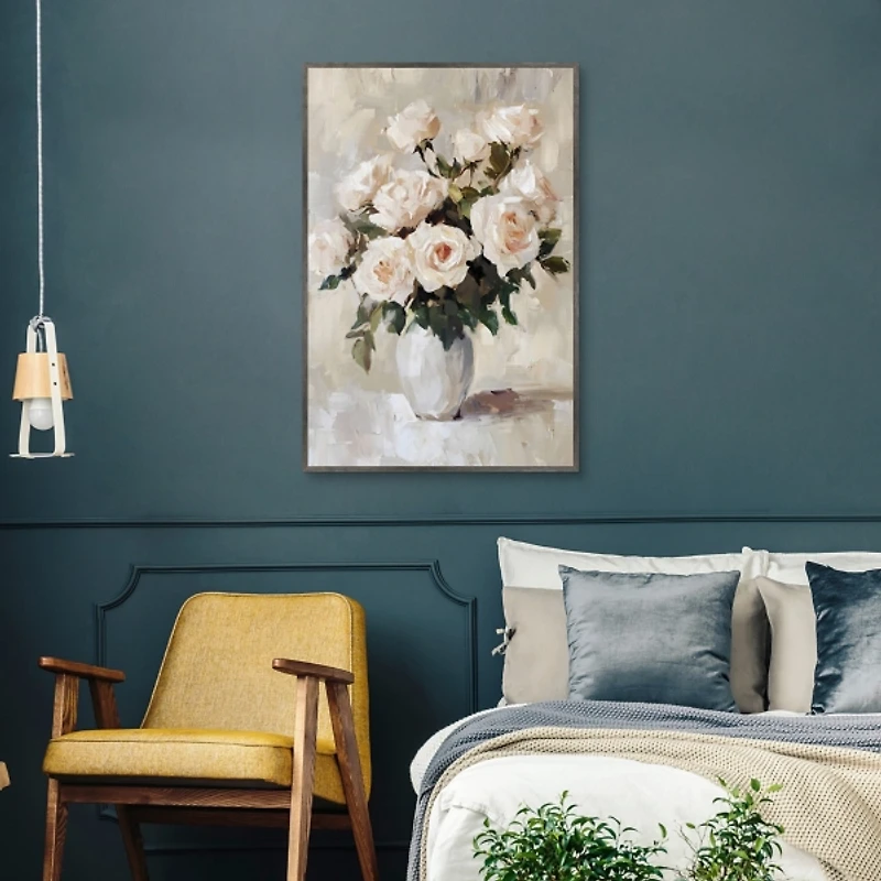 Peachy Roses Framed Canvas Art Print