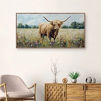 Highland Cow Meadow Framed Canvas Art Print
