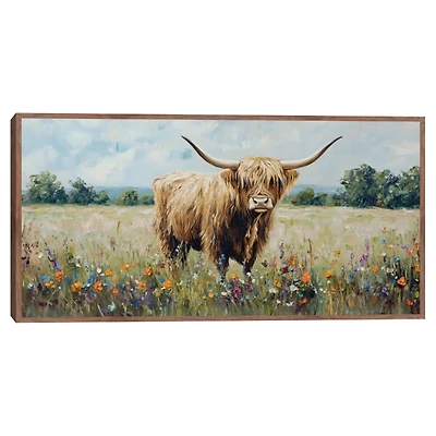 Highland Cow Meadow Framed Canvas Art Print