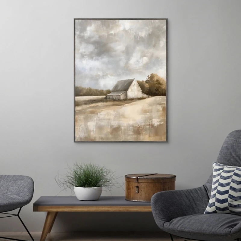 Cloudy Farm Framed Canvas Art Print