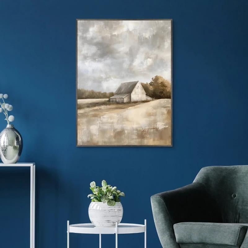 Cloudy Farm Framed Canvas Art Print