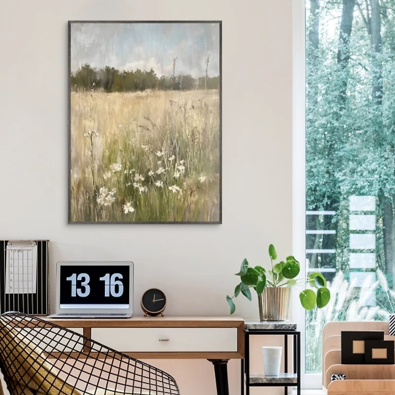 Distressed Grassland Framed Canvas Art Print