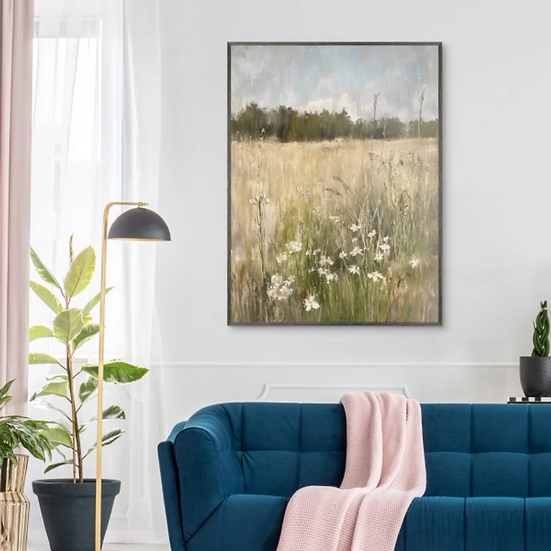 Distressed Grassland Framed Canvas Art Print