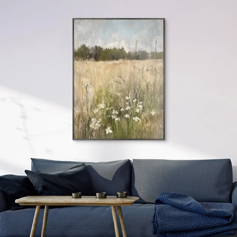 Distressed Grassland Framed Canvas Art Print
